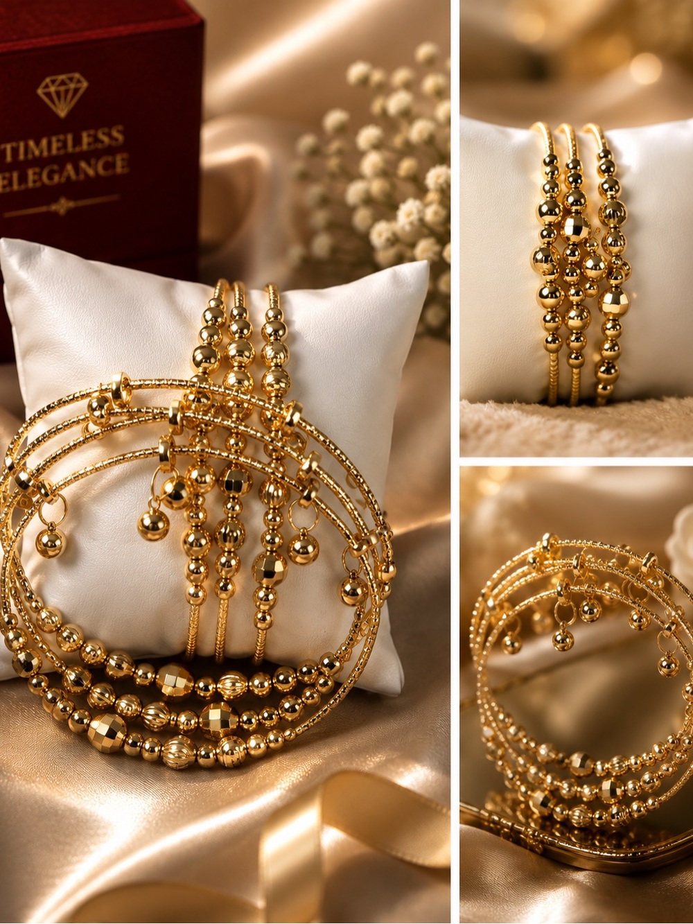 Gold Beaded Bangle Set for Women